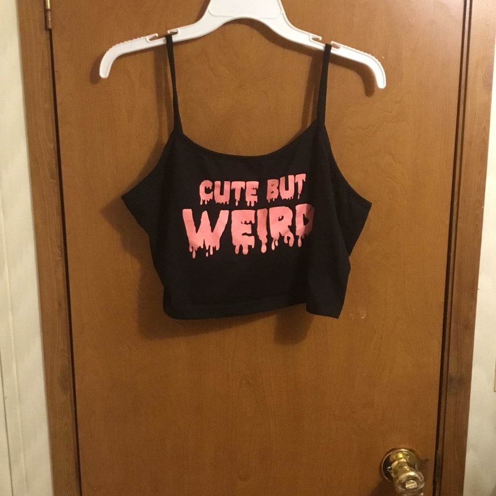 Romwe Cute But Weird Cropped Black Tank Top 2XL